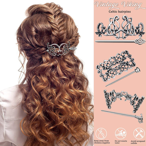 Syhood 6 Pieces Vintage Silver Celtic Hair Slide Hairpin – Celtic Knot Hair Stick Clips – Creative Barrette Accessories