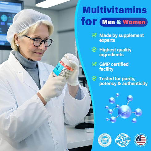 Gummies Omega-3, D3 K2, B12, CoQ10, 18 30 40 50 60 70+, Methylated Multivitamin for Women & Men w/ Calcium
