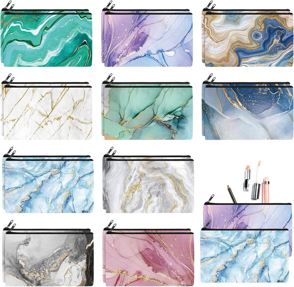 Reginary 20 Pieces Cosmetic Bag for Women, Roomy Zipper Toiletry Bag Pouch, Travel Packing Organizer (Marble)