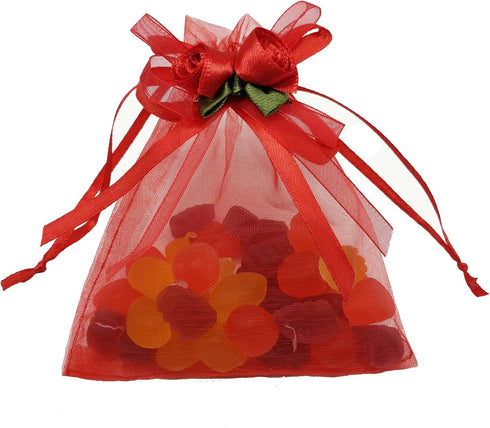50pcs Sheer Organza Favor Bags - 3.8x4.8'' Gift Bags for Wedding Samples Display, Drawstring (Hot Red)