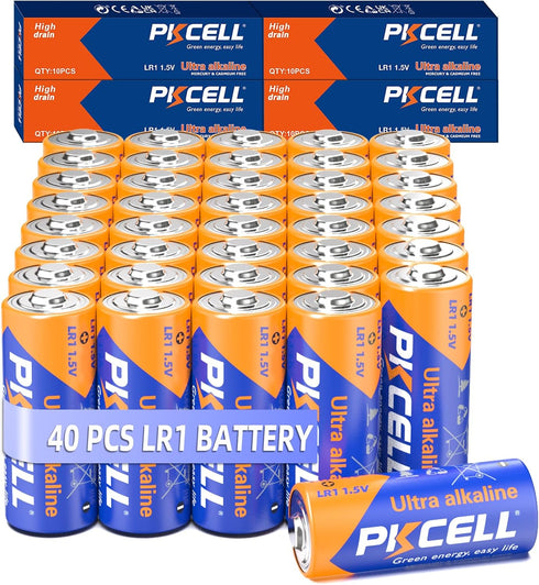 PKCELL 40 Counts 1.5V LR1/MN9100/E90/N Size Alkaline Batteries, Leak-Proof, High Performance, Suitable for Electronic