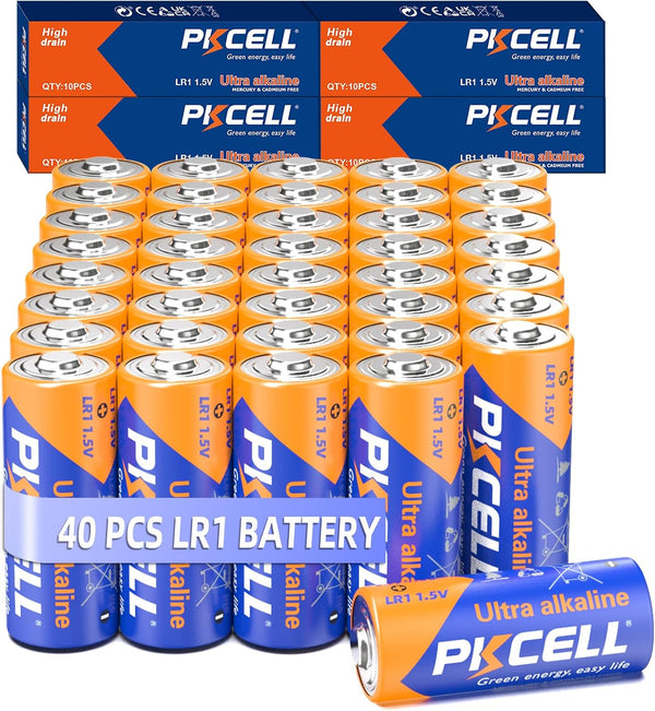 PKCELL 40 Counts 1.5V LR1/MN9100/E90/N Size Alkaline Batteries, Leak-Proof, High Performance, Suitable for Electronic