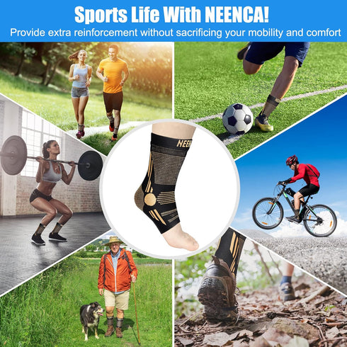 NEENCA 2 Pack Ankle Brace for Pain Relief, Compression Ankle Sleeves Set, Support for Achilles Tendonitis, Arthritis