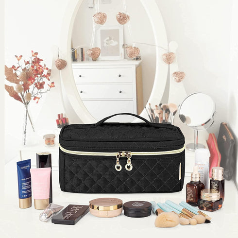 Teamoy Medium Travel Makeup Brush Case, Makeup Train Organizer Bag with Handle for Brushes (up to 9-inch), Black (BAG