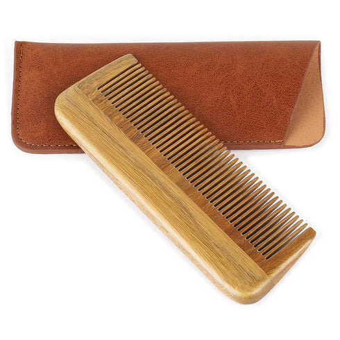 Onedor Handmade 100% Natural Green Sandalwood Comb for Men, Hair and Beard Styling Pocket Comb with Leather Case