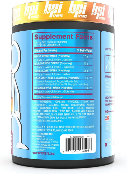 BPI Sports BCAA Powder - Best Aminos Post Workout Recovery Drink with Glutamine, 25 Servings, Plumberry Flavor
