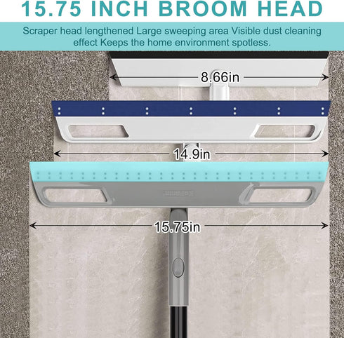 Multifunction Magic Broom, Silicone Floor Squeegee Broom with 59" Long Handle for Cleaning, Blue