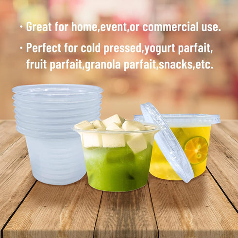 Qinsihwn 50 Pack 8 OZ Disposable Plastic Cups with Lids,Clear Portion Cups with Flat Lids,Disposable Clear Ice Cream