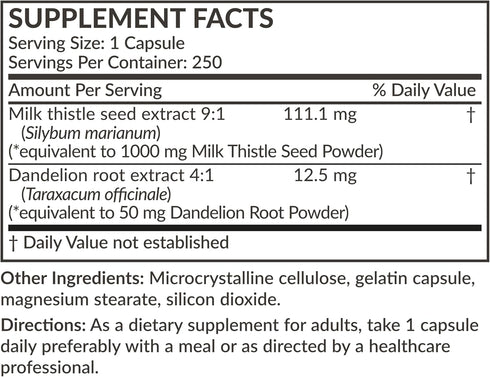 Futurebiotics Milk Thistle Silymarin & Dandelion Root: Liver Health Support, Antioxidant Support, Detox, 250 Capsules