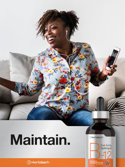Horbaach B-12, 5000mcg, 4oz, Berry Flavor Fast-Acting Sublingual Liquid Vitamin B12, Vegetarian & Non-GMO