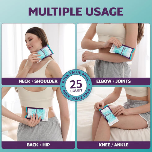 Instant Ice Packs for Injuries - 25 Packs (7” x 4”) Disposable Cold Compress for Pain Relief, First Aid Essential