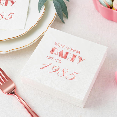 Crisky 40th Birthday Cocktail Napkins, Rose Gold, 50 Pcs, 3-Ply, Party Supplies for Cake Dessert Beverage Table