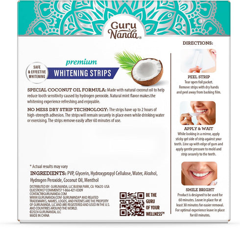 GuruNanda Teeth Whitening Strips, 16 Day Treatments, Enamel-Safe for Sensitive Teeth, Non-Slip Dry Strip Technology