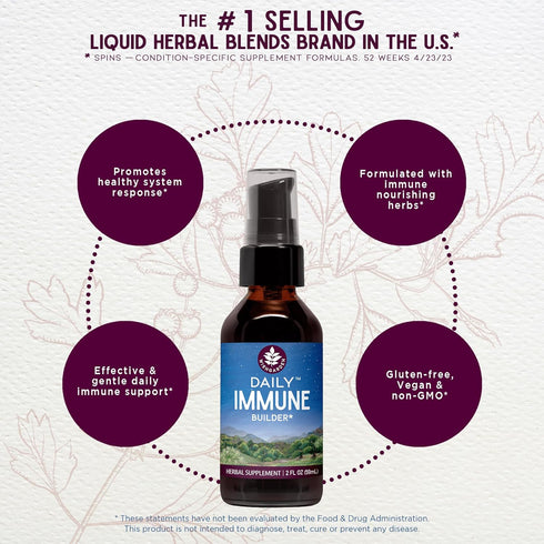 Immune Immune 4oz WishGarden Herbs Daily Builder, Organic Elderberry & Astragalus, Liquid Support Tincture, Echinacea