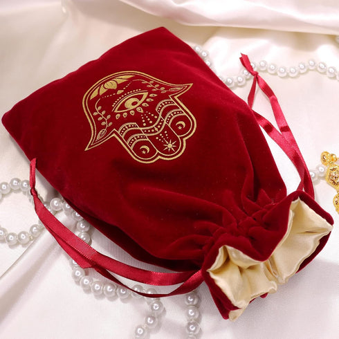 ARTSY CRAFTS 6x9" Hamsa Hand Velvet Jewelry Pouch - Gift Bags for Oracle Tarot Card Rune Dice Bag
