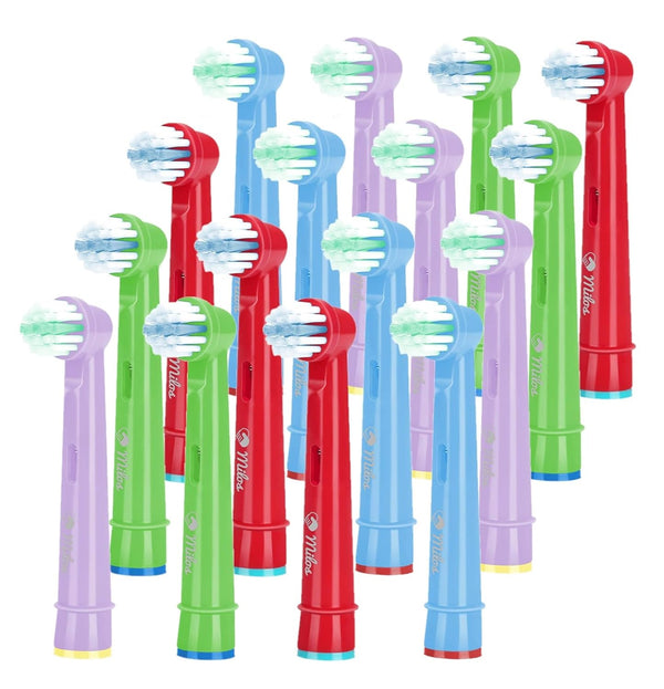 Kids Replacement Toothbrush Heads - 16 Pack Milos Extra Soft Bristles Compatible with Oral B Electric Braun