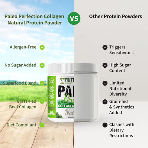 Paleo Perfection Natural Grass Fed Beef Collagen Protein Powder - 300g for Men & Women w/ Apple Fiber, Carrot, Broccoli