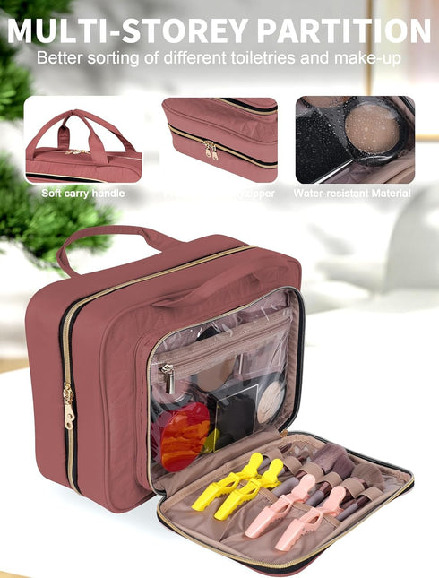Travel Toiletry Bag for Women, Large Capacity with Hook, Portable Hanging Makeup Bag for Full Sized Toiletries