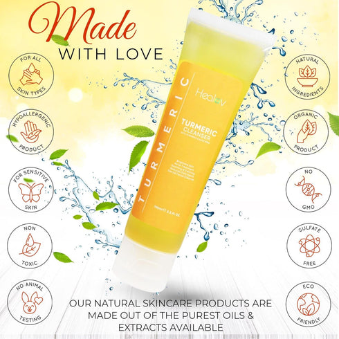 Turmeric Face Wash - 100% Natural Anti Aging Exfoliating Liquid Soap for Spots, Acne Scars, Sun Damage, Discoloration