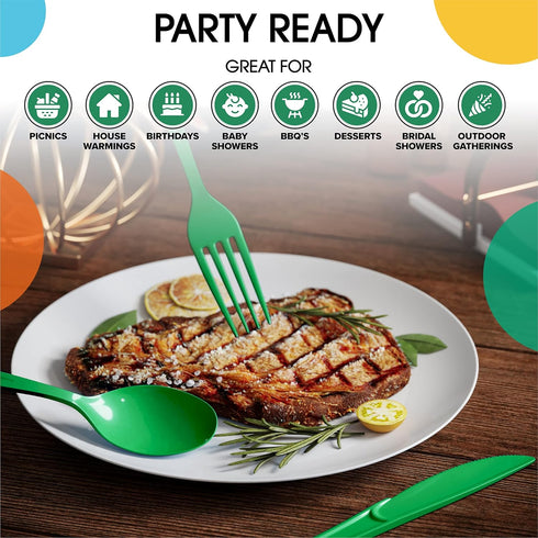 Exquisite Disposable Green Plastic Knives, 50 Pcs Heavy Duty Cutlery, Green Plastic Silverware
