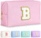 Preppy Patch Makeup Bag, Chenille Letter Pouch Cosmetic Bag, PU Leather Waterproof Toiletry Bag, Personalized Gift for