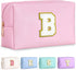 Preppy Patch Makeup Bag, Chenille Letter Pouch Cosmetic Bag, PU Leather Waterproof Toiletry Bag, Personalized Gift for
