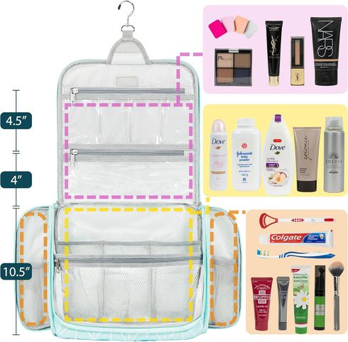 PAVILIA Large Hanging Toiletry Bag - Water Resistant Makeup Organizer for Women and Men