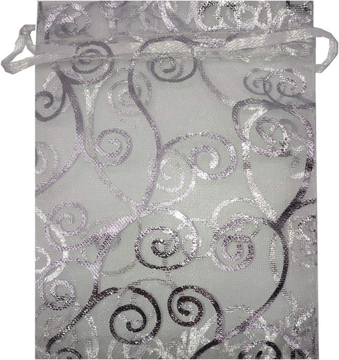 100pcs Sheer Organza Favor Bags, Wedding Baby Shower Gift Bags with Drawstring Pouches, 5x7, Silver