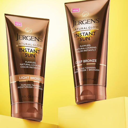Jergens Natural Glow Instant Sun Sunless Tanning Moisturizer + Bronzer, Deep Bronze, 6 Ounce