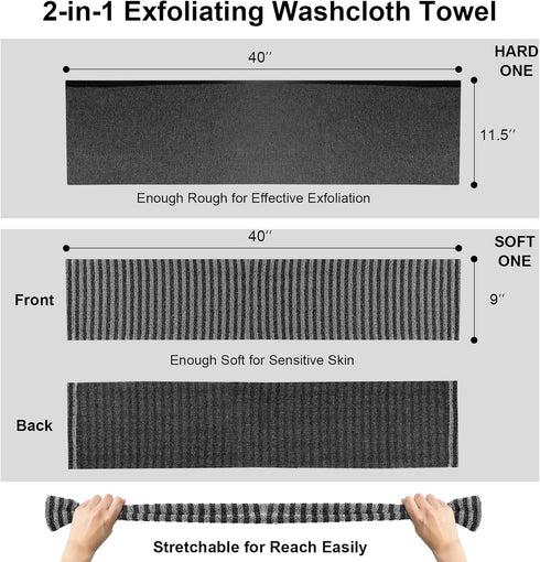 Yiclick 2 Pack Exfoliating Washcloth Towel, Body Scrubber Exfoliator, Loofah Sponge for Shower Bath