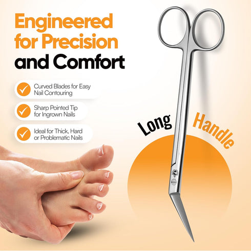Long Handle Toenail Scissors 6” Nail Clippers for Seniors Podiatrist Manicure Pedicure for Ingrown Toe Nails
