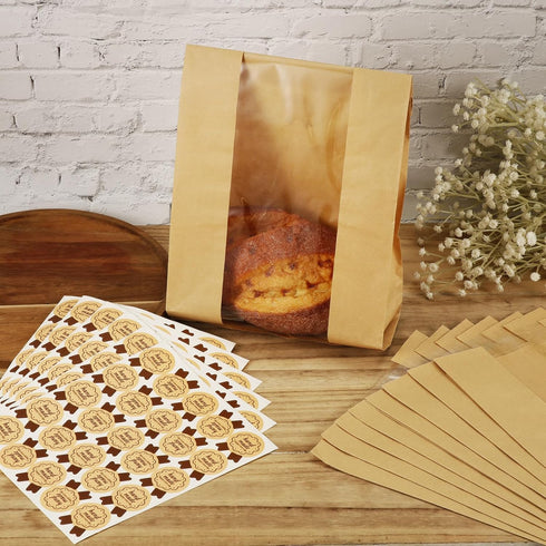 PEUTIER 200pcs 13.7x8.2x3.5 Inch Bread Bags for Homemade Bread, Paper Sourdough Bread Bags with Window Bakery Bags