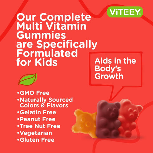 Kids Multivitamin Gummies, Complete Daily Essential Vitamins, 12 Essential Minerals, Vegetarian & Gelatin Free, Chewable