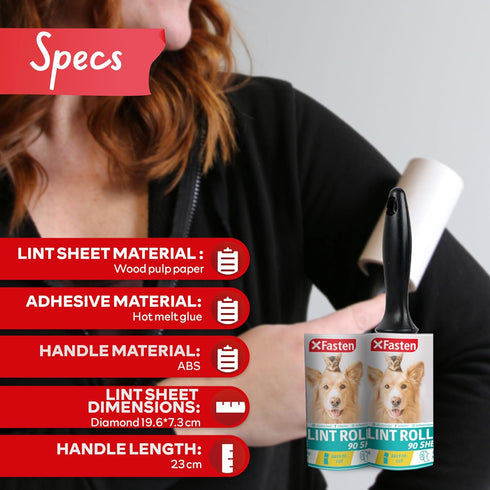 XFasten Pet Hair Lint Rollers, Extra Sticky, 180 Sheets, 2 Lint Roller Refills, Pet Hair Removal Tool