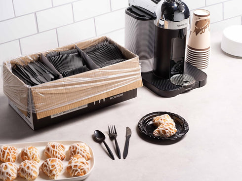 1000 Count Black Silverware Set, 334 Plastic Forks, 333 Spoons, 333 Knives, Medium Weight BPA Free Disposable Cutlery