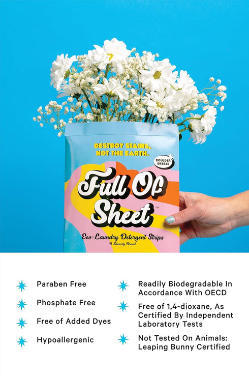 Shinesty Full of Sheet Eco-Laundry Detergent Strips, 30 Sheets, Hypoallergenic & Plastic Free, Boulder Breeze