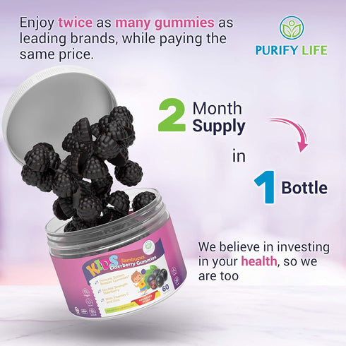 Sugar-Free Kids Elderberry Gummies with Vitamin C & Zinc - Daily Immune Support Gummies for Respiratory Health