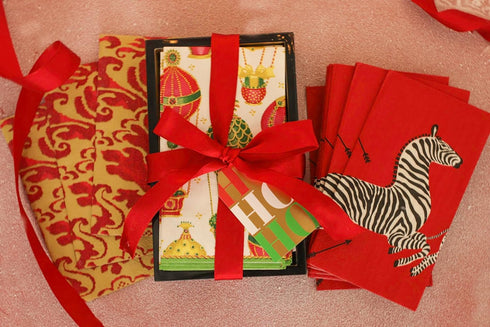 Packs 15 Caspari Zebras Paper Guest Towel Napkins in Red - Two