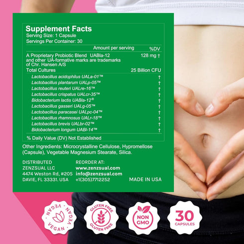 ZENZSUAL Zenbiotic Probiotics for Women - 25 Billion CFU - 30 Capsules - Supports Vaginal, Digestive, & Immune Health
