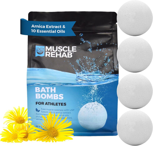 Magnesium Epsom Salt Arnica Bath Bombs - Fast-Absorbing Muscle Soak for Post-Workout - Bath Bombs for Sore Muscles and Pain- Hand and Foot Soak Bombs - Athletic Recovery Bath - 4 Bombs