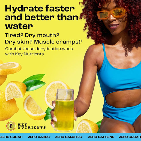 KEY NUTRIENTS No Sugar Multivitamin Electrolytes Powder, Refreshing Lemonade, 90 Servings, Made in USA