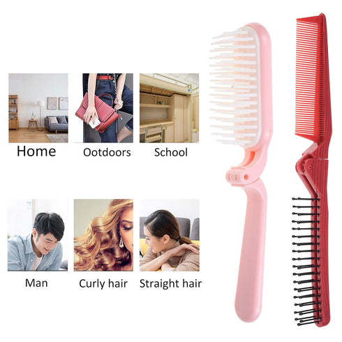 Kare & Kind 4x Foldable Hairbrush and Comb, Pocket-Sized Grooming Tool for Travel, Anti-Static Comb and Brush