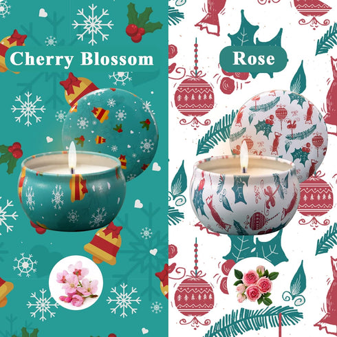 2 Pack Aromatherapy Candles, 2.5 Oz Scented Candles, Rose and Cherry Blossom, Portable Small Jar Candle Set