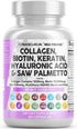 Hair Skin and Nails Vitamins - Collagen Pills 1000mg, Biotin 10000mcg, Keratin 2500mg, DHT Blocker, 90 Count