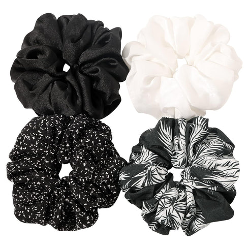 Scrunchies Hair Ties for Women - Big Silk Satin Jumbo Oversized Scrunchy Pack of 4 for Thick Hair, Decoration Hair