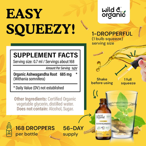 Ashwagandha Drops - Organic Ashwagandha Root Mood Support Supplement - Liquid Ashwagandha for Calm Mind - 4 fl oz