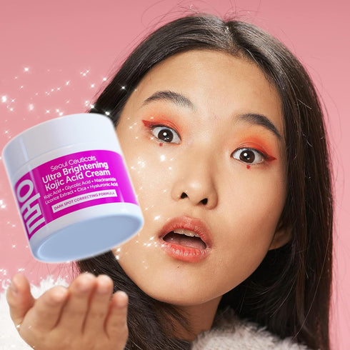 SeoulCeuticals Korean Kojic Acid Cream 2oz - Dark Spot Remover with Glycolic Acid, Niacinamide, Cica, HA - Cruelty Free