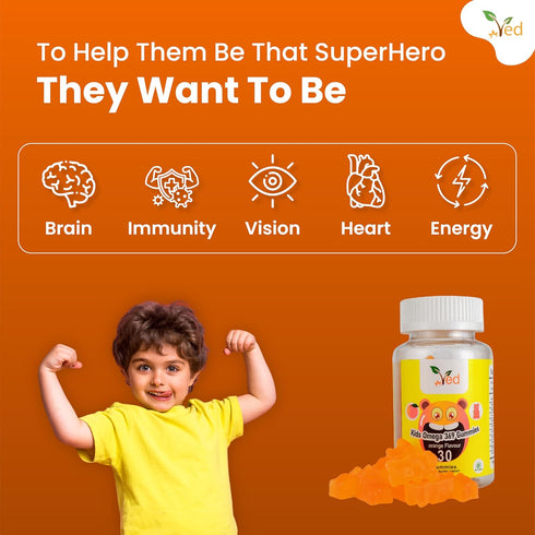Ved Kids Gummies – Vegan, 30 Chewable Kids Vitamins Gummies, 15 Days Supply, (30 Count, Orange)