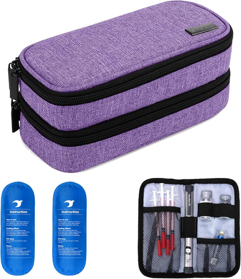 Yarwo Insulin Cooler Travel Case, Double-Layer Diabetic Organizer with 2 Ice Packs for Insulin Pens, Blood Glucose