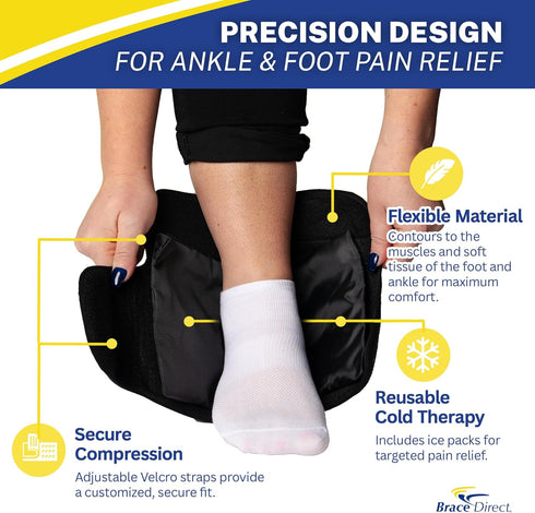 Pack 10, 11) Ankle and Foot Reusable Gel Ice Wrap for Achilles Tendonitis, Plantar Fasciitis, Sprains, Swelling, Post